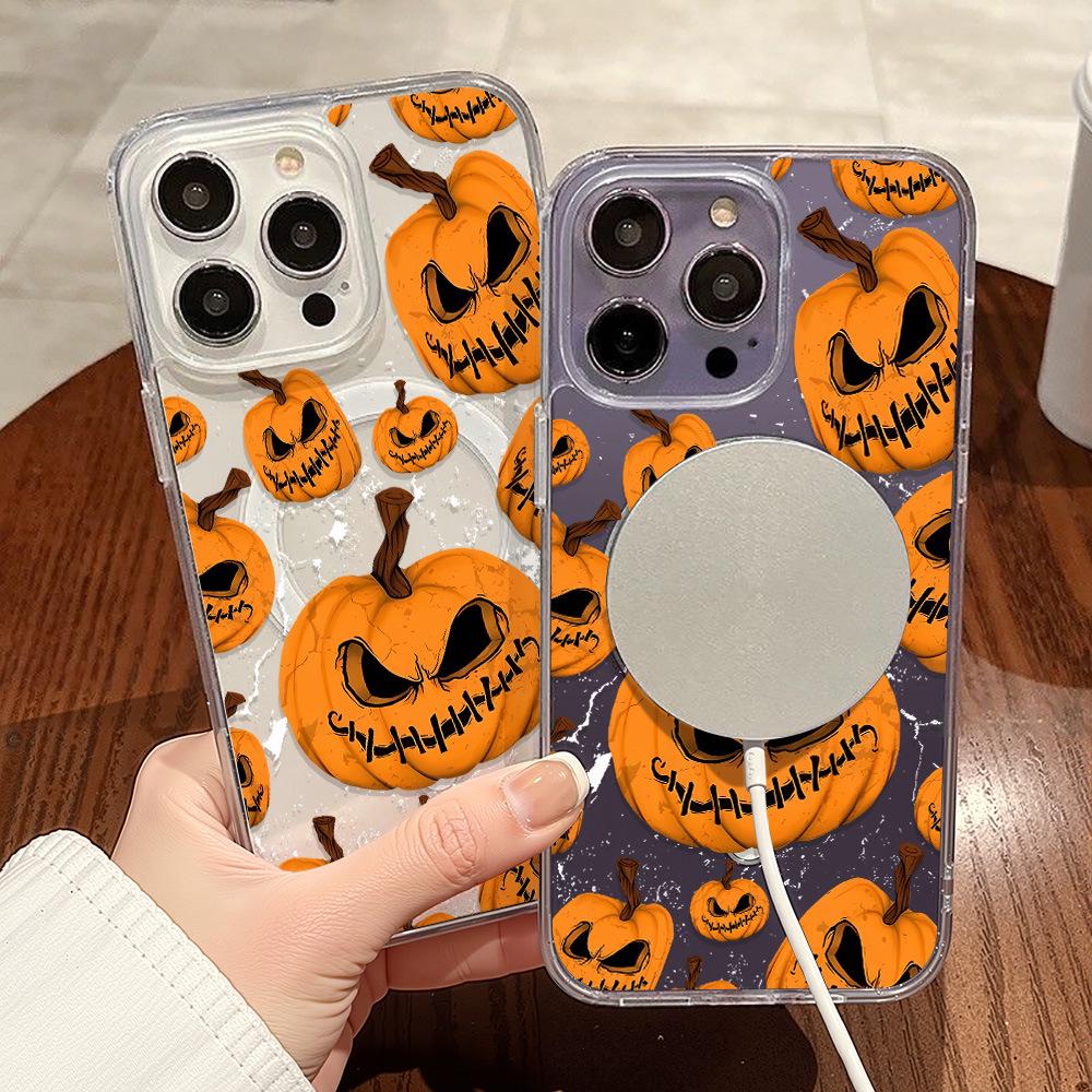 Halloween Kürbis Magnetische Handyhülle für iPhone 17 Pro Max - Transparente Hartschale für iPhone 16/15