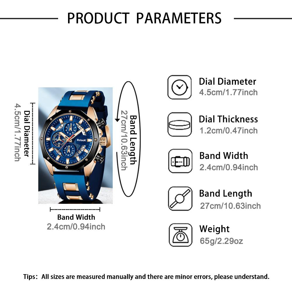 1 Stück Herren Sport Quarzuhr Großes Zifferblatt Armbanduhr Silikonarmband Datum Männlich Business Casual Uhr Geschenk