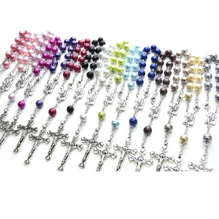 8mm Pearl Rosary Bead Finger Baptism Rosaries for Christening Baby Shower