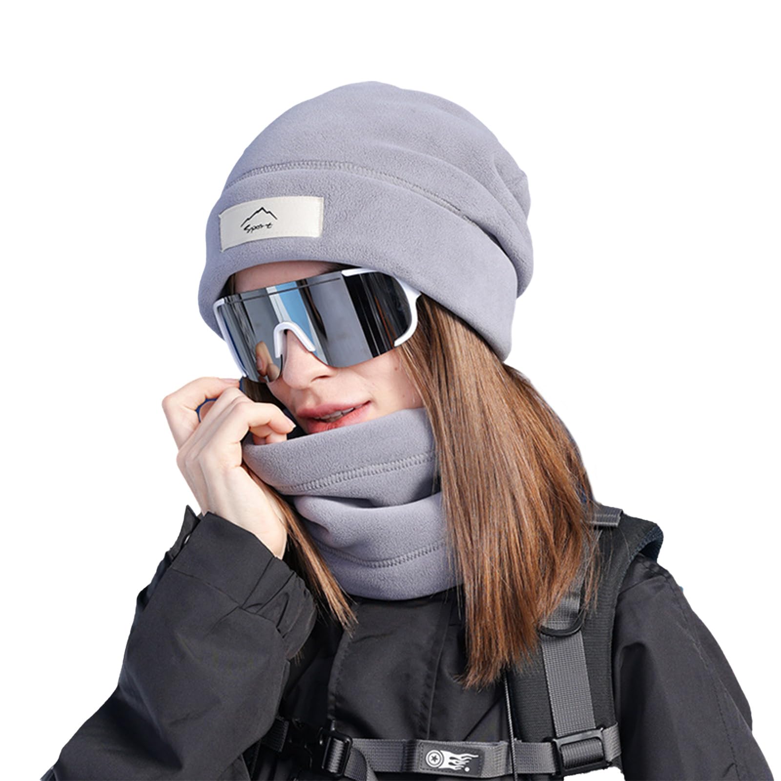 

[ZVCXOE] Knit Hat and Neck Warmer Set for Women, Fall/Winter 2-Piece Set, Knit Cap, Warm, Fleece-Lined, Thick, Head Circumference 55-60 cm, Gray сірий колір