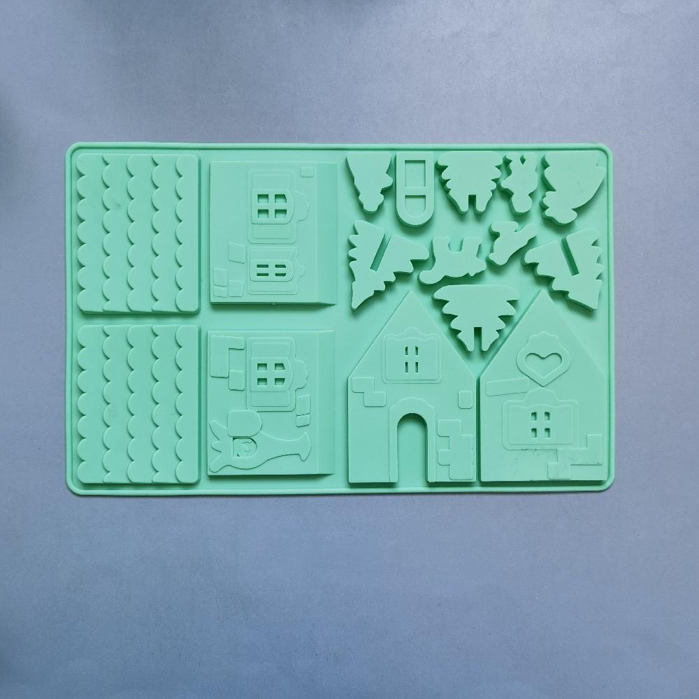 3D Christmas Gingerbread House Silicone Mold Chocolate Candy Cake Baking Mold DIY Christmas House Tree Fondant Decoration Tool