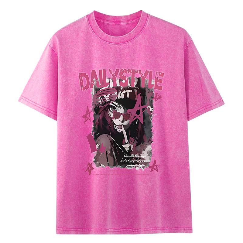 American Retro Distressed Cotton TShirt  Hip Hop Summer Trend Short Sleeve M