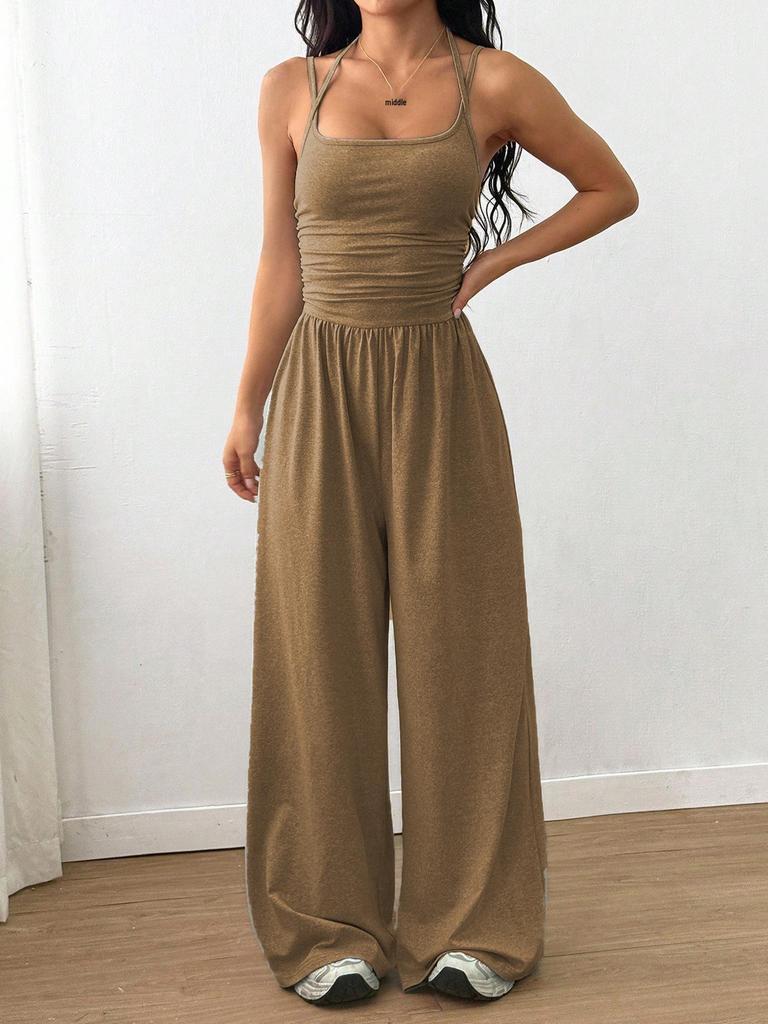 Damen Freizeit Sommer Camisole Jumpsuit - Weiter Bein, Locker, Taillenbetonend Bodycon Stil