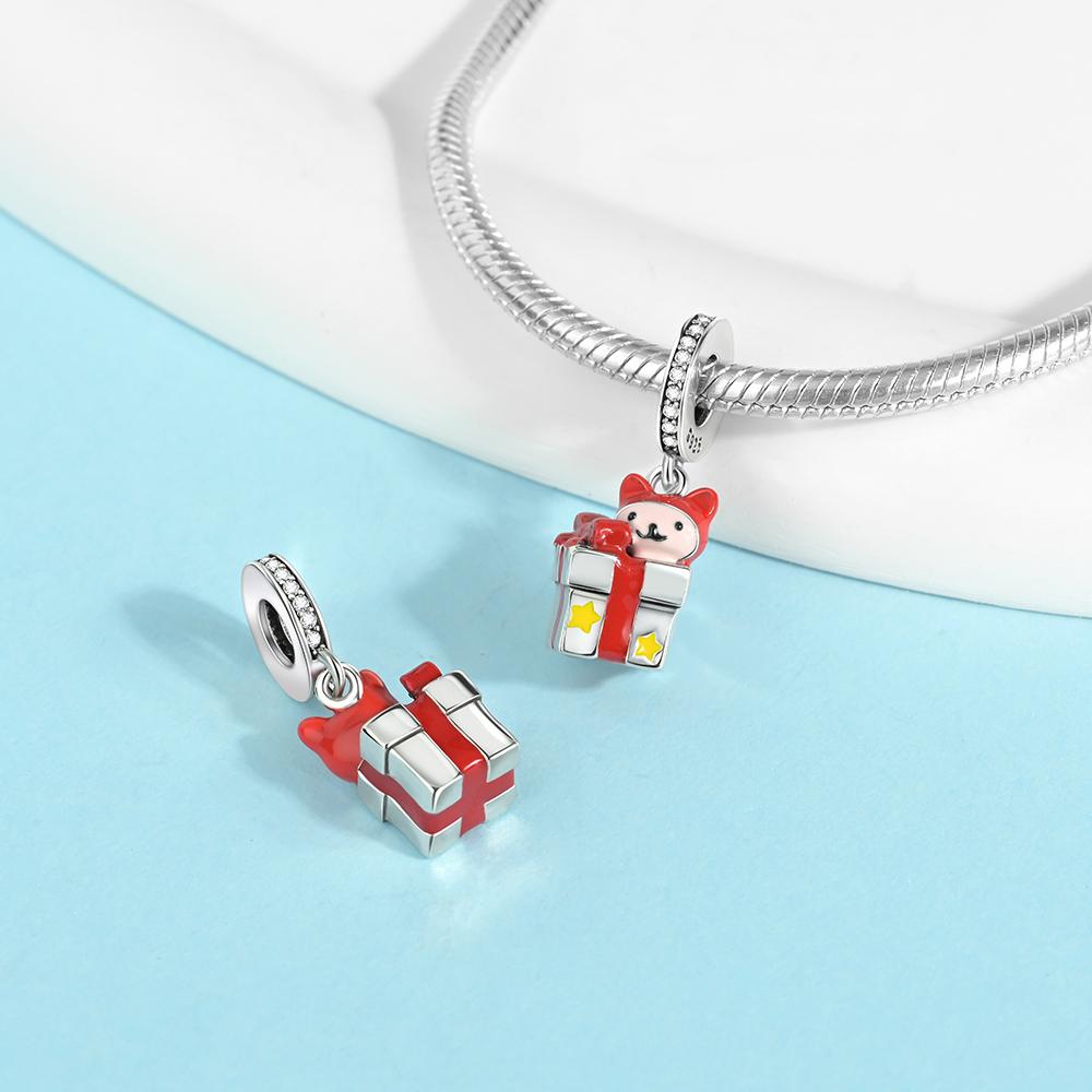 Boys Girls Christmas Gift Box Charm Copper Plated For Charms Copper Plated Original Bracelet For Jewelry Making