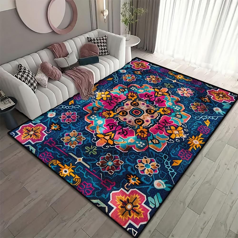 Estilo Nacional Bohemio Sala de Estar Dormitorio Sofá Mesita de Noche Alfombra Suave Franela Antideslizante y Resistente a la Suciedad Decoración del Hogar Antideslizante