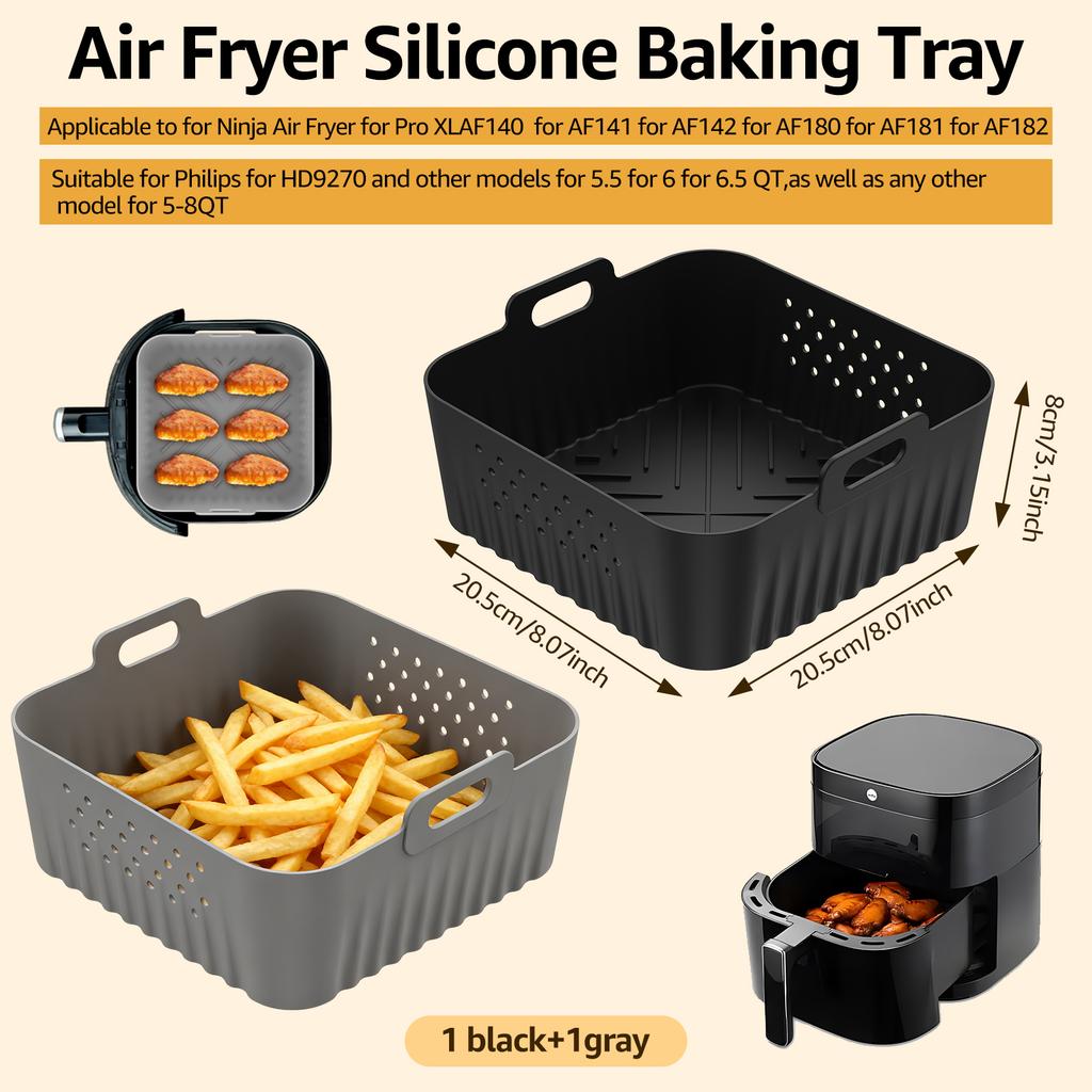 2/4Pcs Air Fryer Silicone Liners Non-stick Air Fryer Basket Reusable Silicone Pot Baking Tray for 5-8 QT Air Fryer Accessories