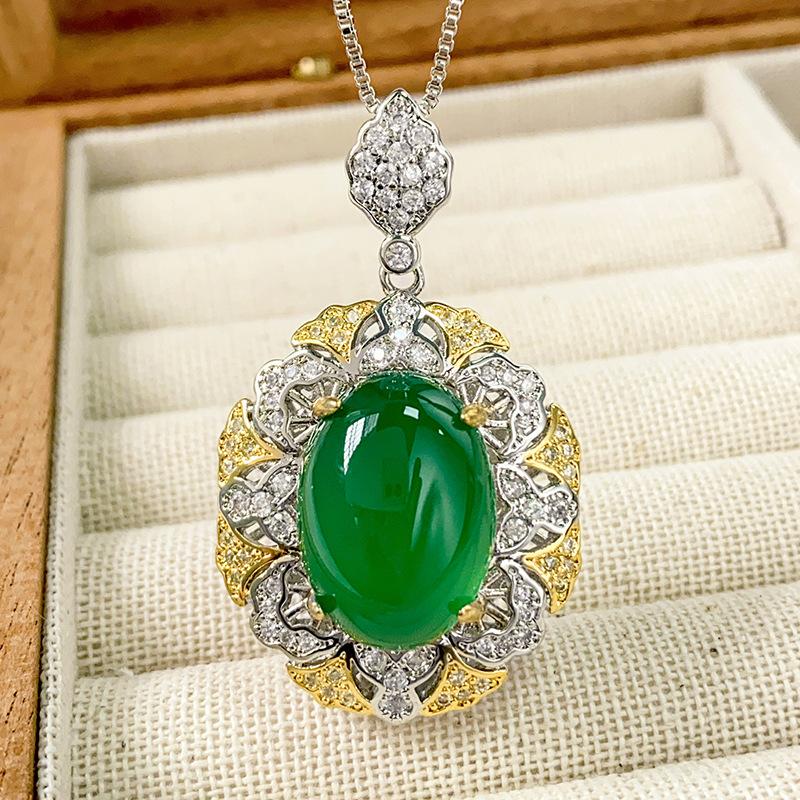 

Jewelry Copper Bottom Gold-Plated Ice Seed Fluorescent Plain Surface Temperament Pendant Stone 13 * 18