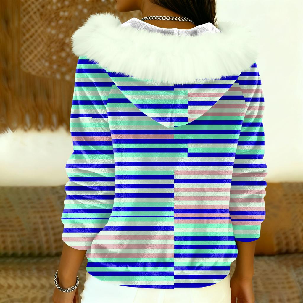 Women's Loose And Comfortable Casual Fashion Half-Zip Hooded Long Sleeve Conventional Printing Top