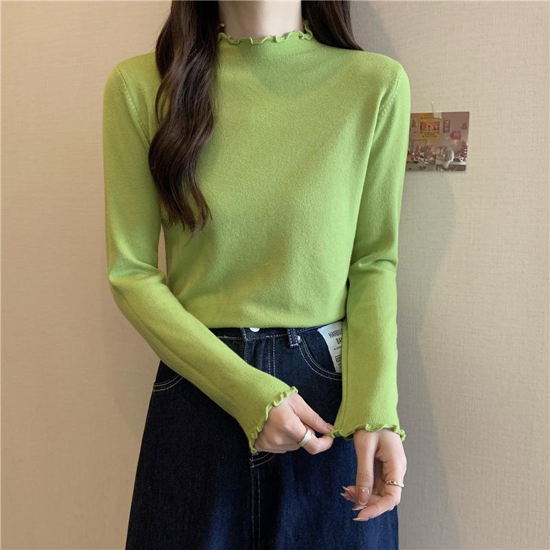 

Autumn 2025 new soft waxy semi-turtleneck fungus edge knitted sweater women s long-sleeved sweater One Size