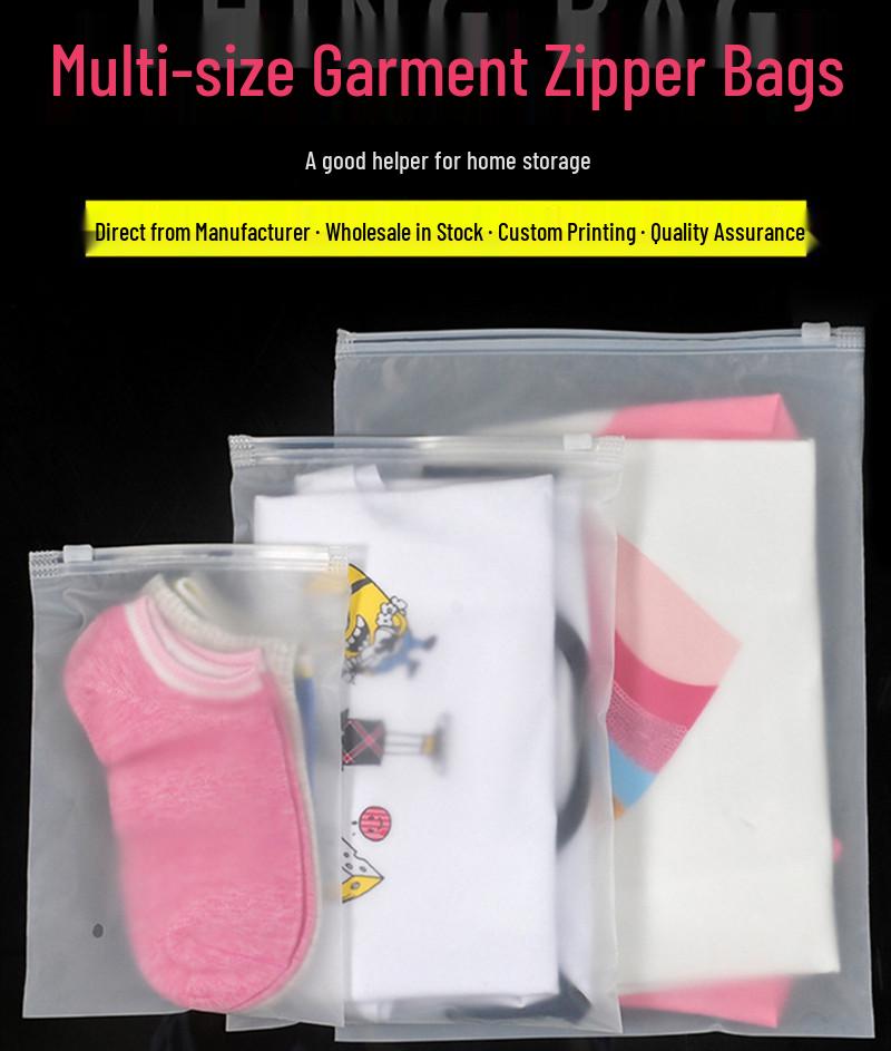 In Stock Semi-Transparent Frosted Zipper Clothing Bag - Self-Sealing Plastic Storage for Underwear and Travel