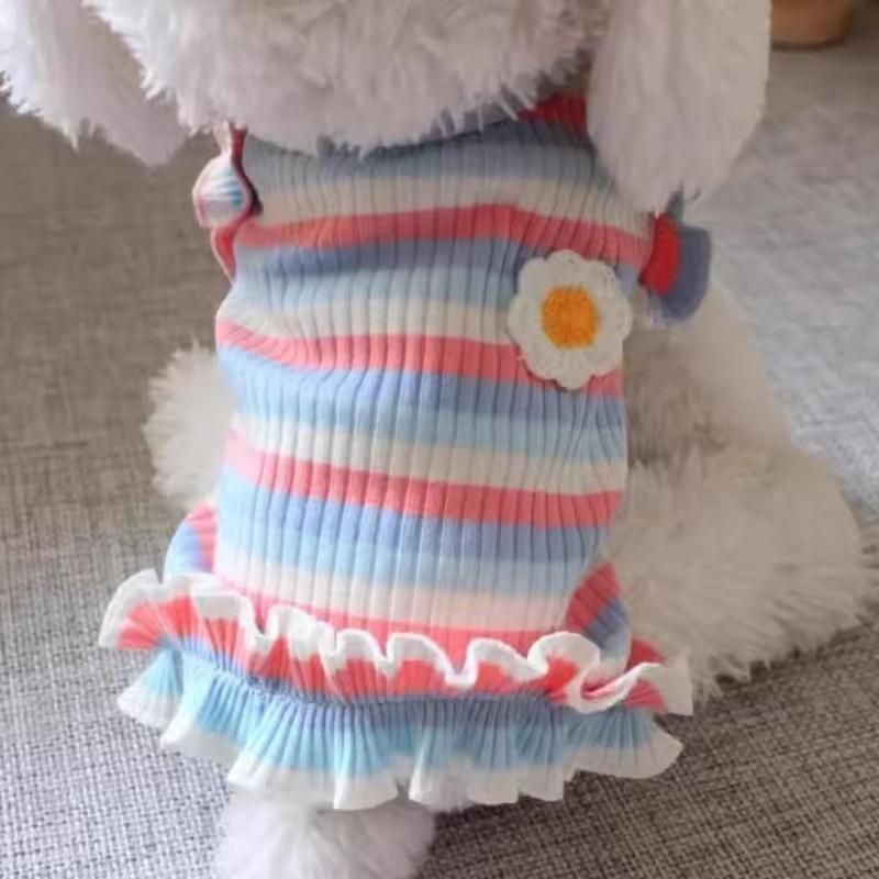 Booteely Creative Soft Dog Striped T Shirt Exquisite Comfortable Puppy Clothes Cute Polyester Pet Dog Dress Bichon