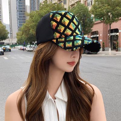 Hat Women's Sequins Baseball Cap Summer Mesh Big Head Circumference Cap Sun Hat Tide