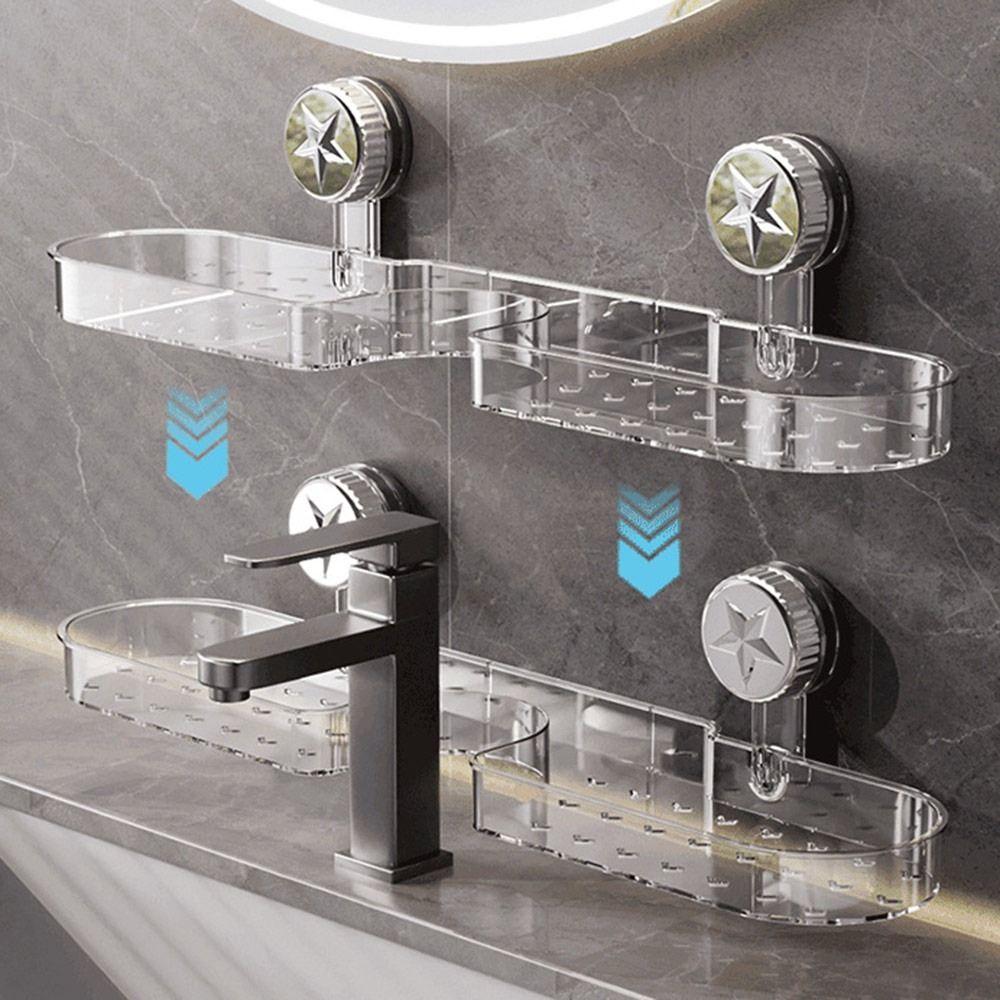 No Punching Faucet Storage Rack Wall Mounted Suction Cup Sponge Holder  Bathroom Organizer