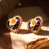 French court style natural pearl oil painting series niche high-end earrings retro new love geometric earrings women