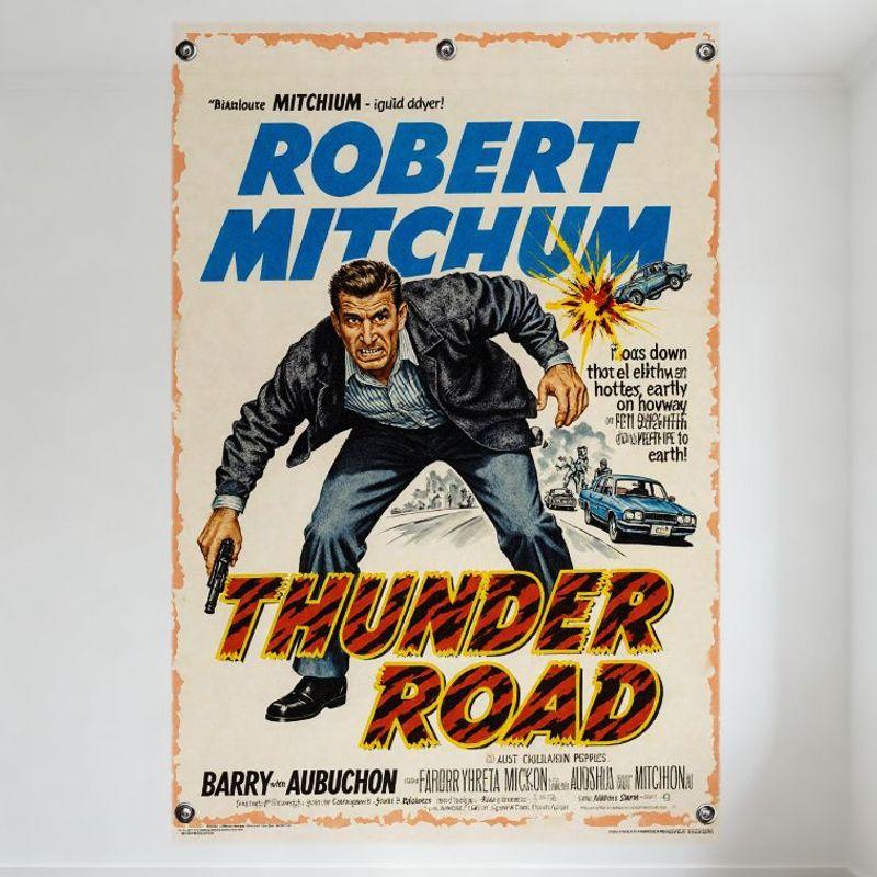 Vintage Thunder Road Robert Mitchum Movie Poster Metal Tin Sign Retro Wall Decor for Man Cave Bar Home Art Decoration 20x30cm（7.8x11.8inch）