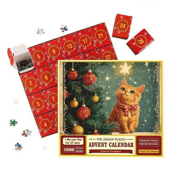 1000Pcs/Set Christmas Jigsaw Puzzle Advent Puzzle 2025 24 Days Educational Puzzle Xmas Countdown Calendar Decoration Holiday Party Gift