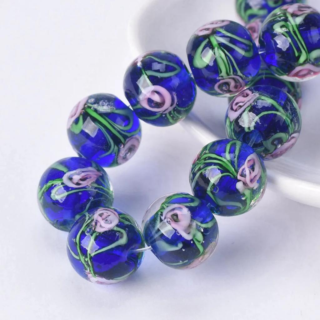 10pcs Round 12mm Flower Pattern Handmade Lampwork Glass Loose Beads For Jewelry Making Accessories DIY Crafts Findings
