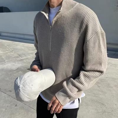 Suéter para Hombre Otoño Invierno Media Cremallera Cuello Alto Tejido Elástico Color Puro