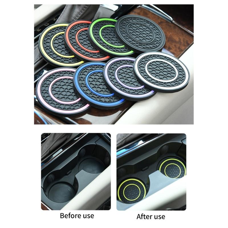 Car Water Cup Holder Pad Honeycomb Texture Embeded Non Slip Mat Universal Automotive Bottle Holder Insert Mat 2.75in