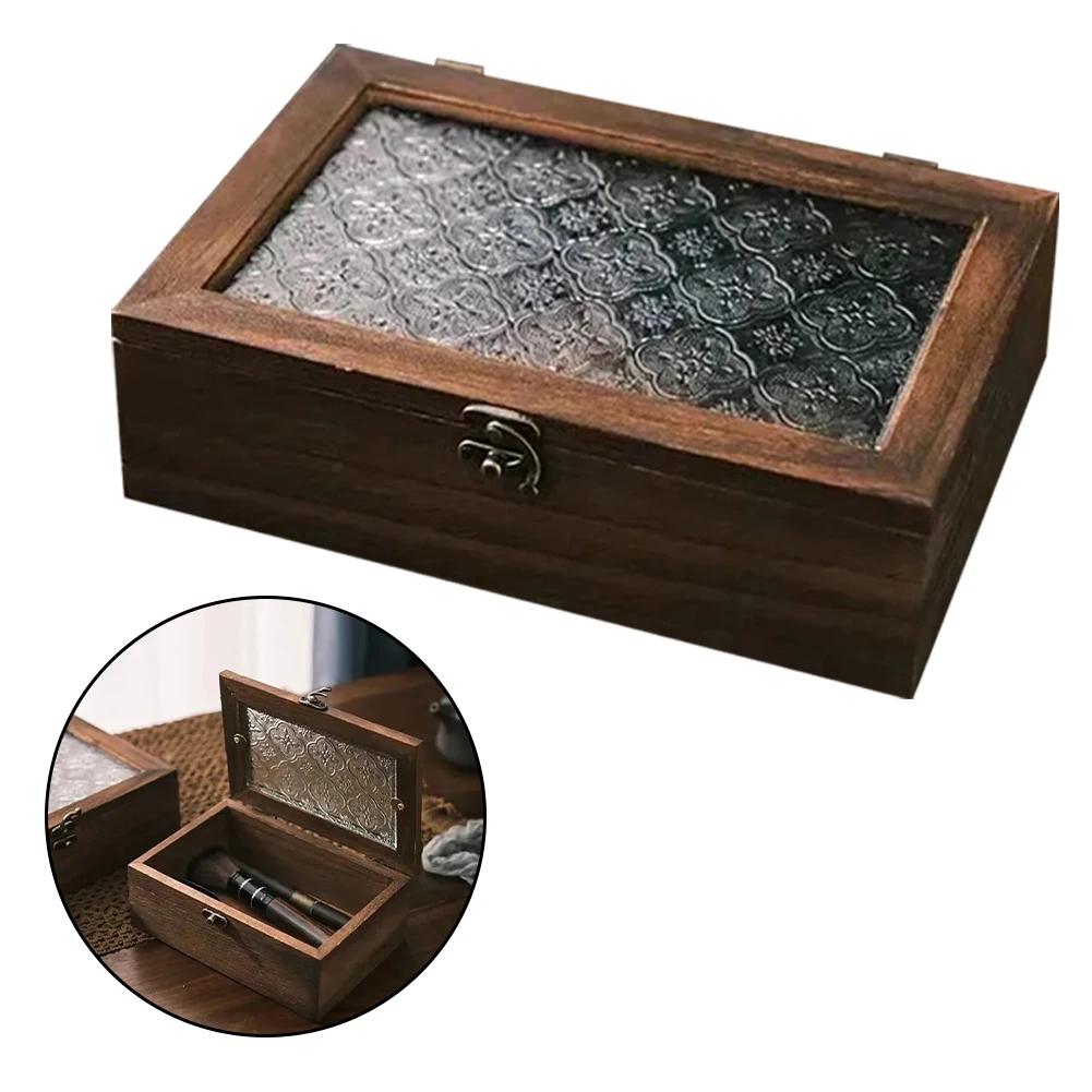 1 Stück Nordisch Retro Massivholz Begonienblume Glas Desktop Aufbewahrung Dekorative Box Holzbox Schminktisch Dekoration