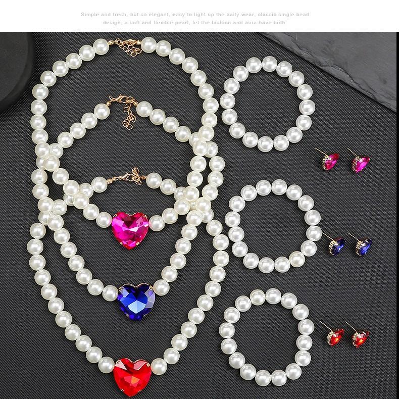 Simple Style Love Earrings Bracelet Necklace A Set Of Pearl Wedding Accessories Jewelry