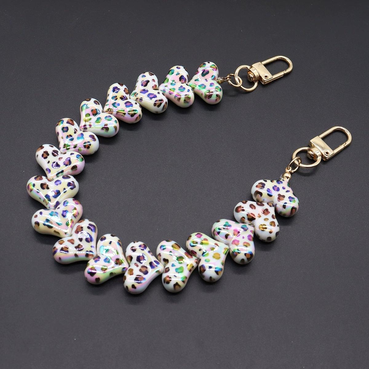 Fashionable Leopard Print Heart Wholesale Cheap Phone Chain, Decorative Beads, Exquisite Phone Lanyard All Mobile Phones Acrylic