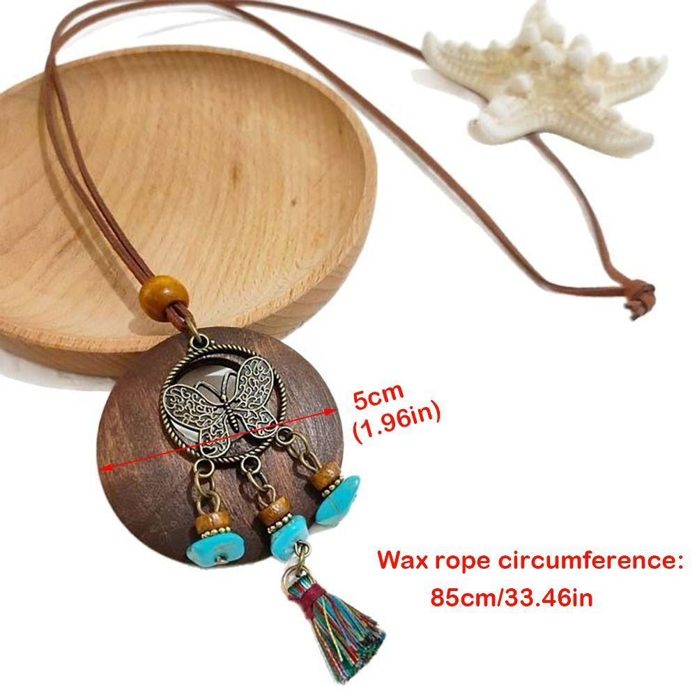Round Sweater Chain Wooden Necklace Female Jewelry Vintage Leather Lanyard