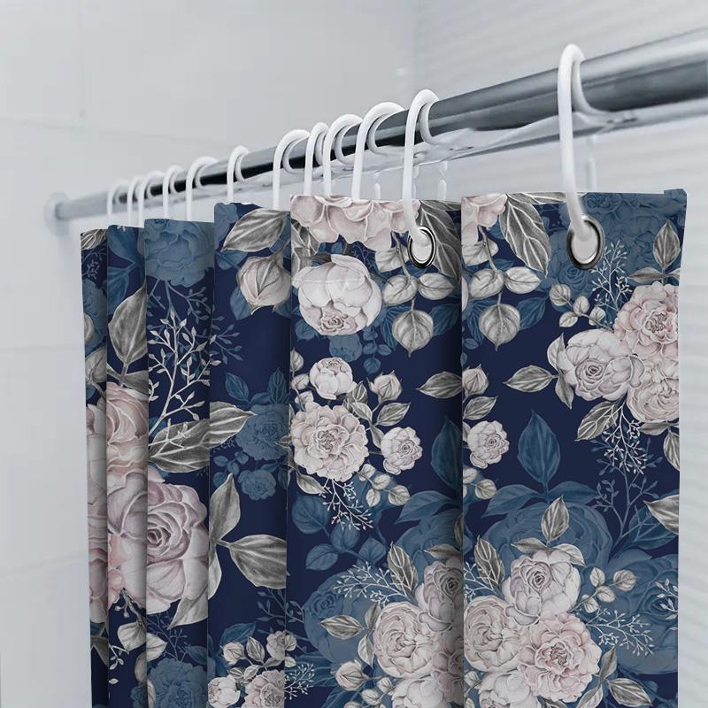 Leaves Pattern Shower Curtain Waterproof Fabric For Bathroom Decorations Various Colors Available Easy Installation With Hook Ri