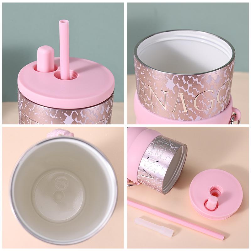 Light Luxury Ceramic Inner Tank Thermos Cup Large Capacity Fashion Muse Cup with Lifting Rope Portable Straw Cup