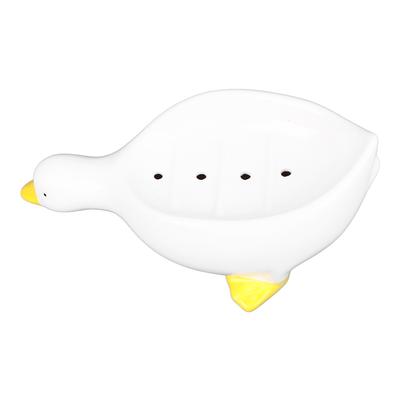 צלחת סבון קרמיקה ברווז צורת חיה ברווז חמודה מחזיק סבון מנקז עצמי עם ניקוז למקלחת