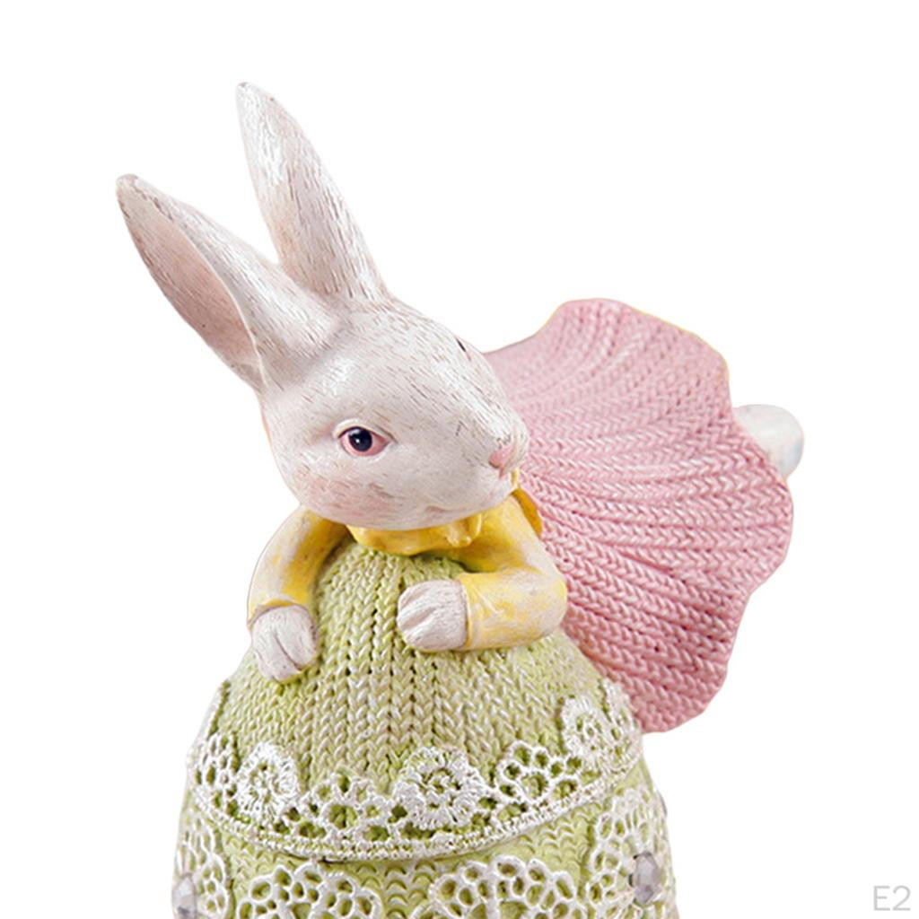 Cute Easter Bunny Statue with Egg Sculpture Resin Figurine Crafts Home Table
