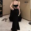[Shoulder strap adjustable] Butterfly back hollowed out pure desire sexy suspender hip dress women's summer fishtail dress