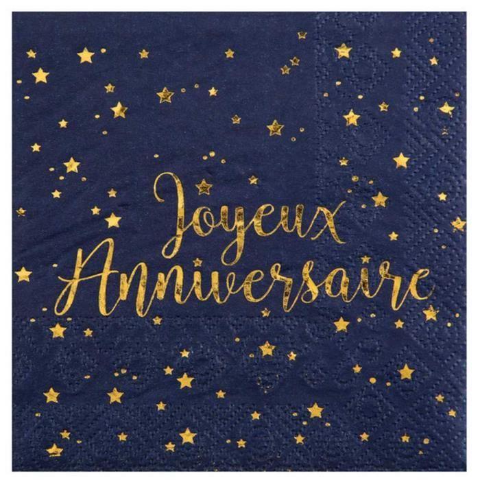 Serviettes en papier - CHAL - Joyeux Anniversaire - Bleu marine et or - 25 cm x 25 cm - Sachet de 20
