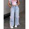Jeans Casual da Donna con Decorazione a Fiocco Y2k Blu Larghi Denim Pantaloni Ampi Dritti Estetica Dolce Coquette Jeans Lavati