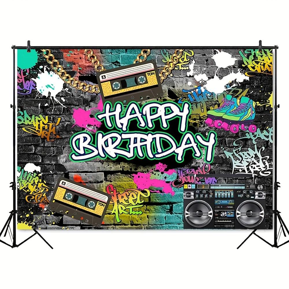 1PC 7x5ft Graffiti 80's 90's Backdrop - Urban Retro Birthday Party Decor for Hip Hop Rock Theme - Cake Table Banner & Photo Booth Props