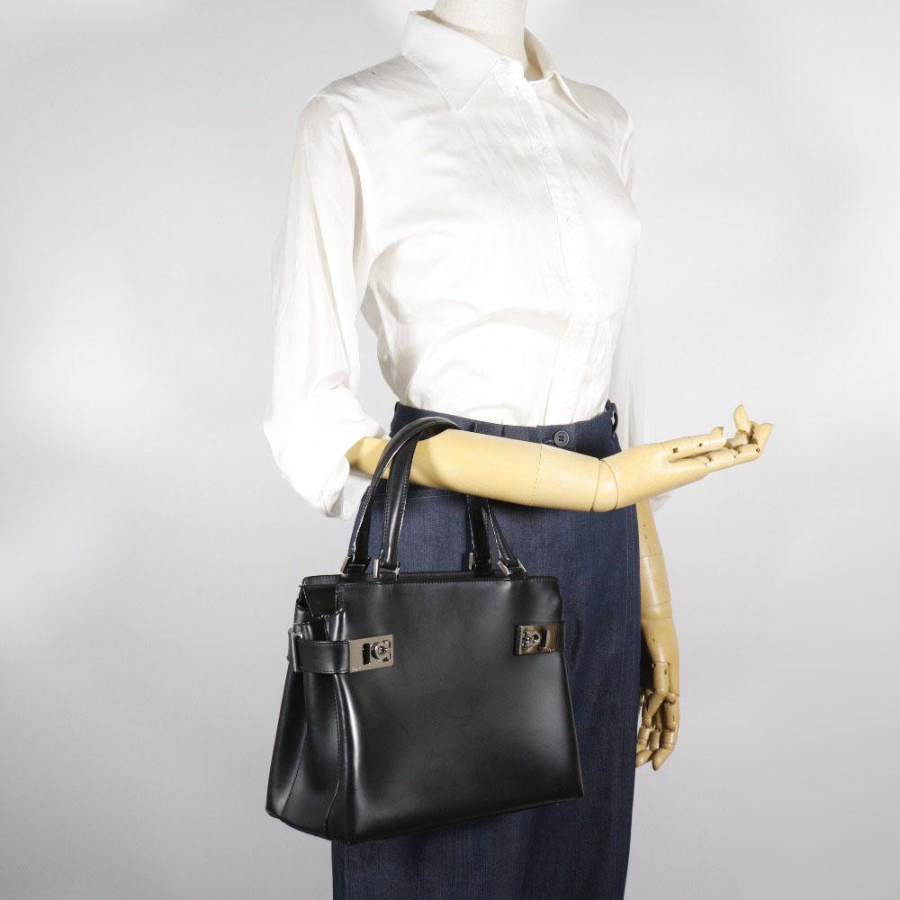 Salvatore Ferragamo Gancini Handbag AQ-21 0167 Black Leather Women Used