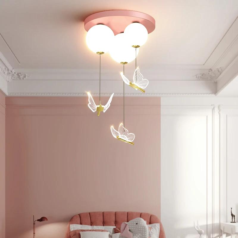 Simple And Modern Bedroom Lamp With Ball Butterfly Warm and Romantic Ceiling Lamp For Children's Room Pendant Light Indoor Light