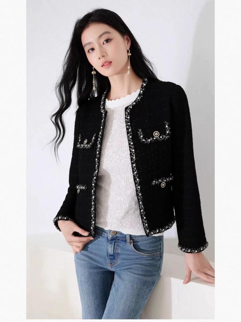 Marken-Boutique Herbst/Winter 2025 Lurex-Wolle Tweed Kurzmantel