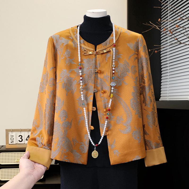 

Elegant Spring 2026 Windbreaker for Mature Women - Short, New Chinese Style, Lightweight for Spring/Autumn 4XL (135-145 kg) жовтий