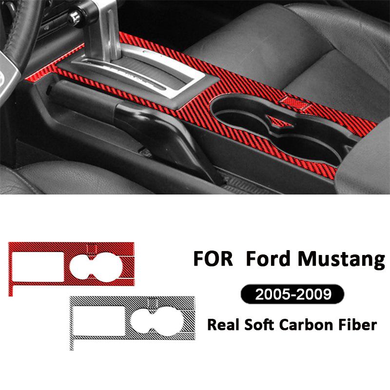 For Ford Mustang 2005-2009 Parts Carbon Fiber Auto Central Control Gear Shifter Water Cup Holder Panel Frame Decoration Sticker