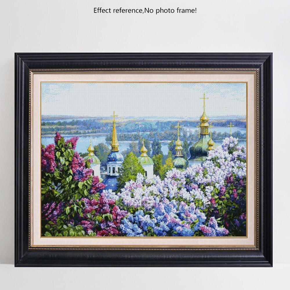 5D Diamantmalerei Vollbohrung Rund Flieder Diamantstickerei Landschaft Bild aus Strasssteinen