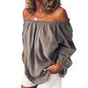 Party Top Autumn Winter Solid Color Women Blouse Pleated Off Shoulder Long Sleeve