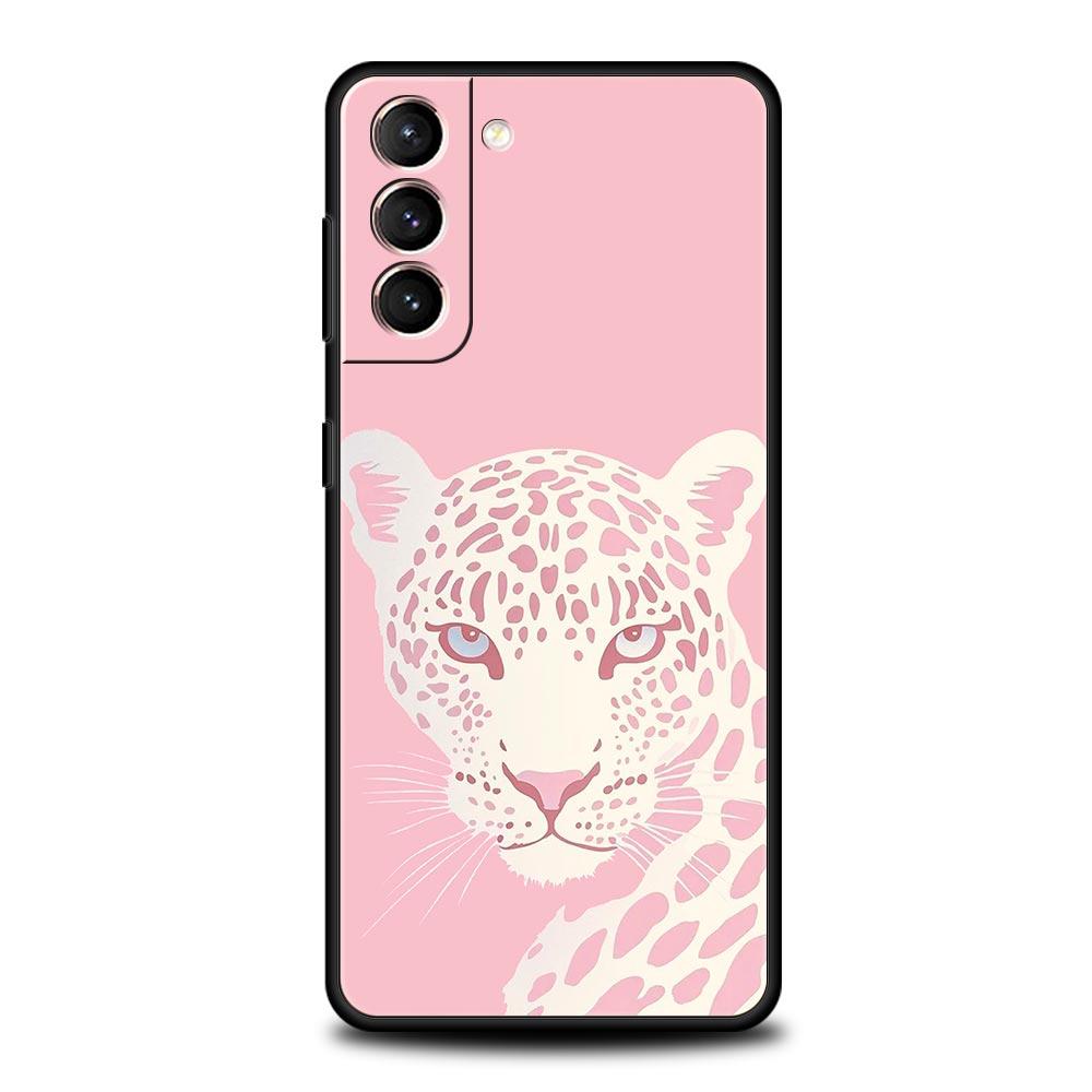 Phone Case For Samsung Galaxy S25 Edge S24 S23 S22 S21 Ultra S20 FE 5G S10 S10E S9 Plus Soft Cover Pink Leopard Print Pattern