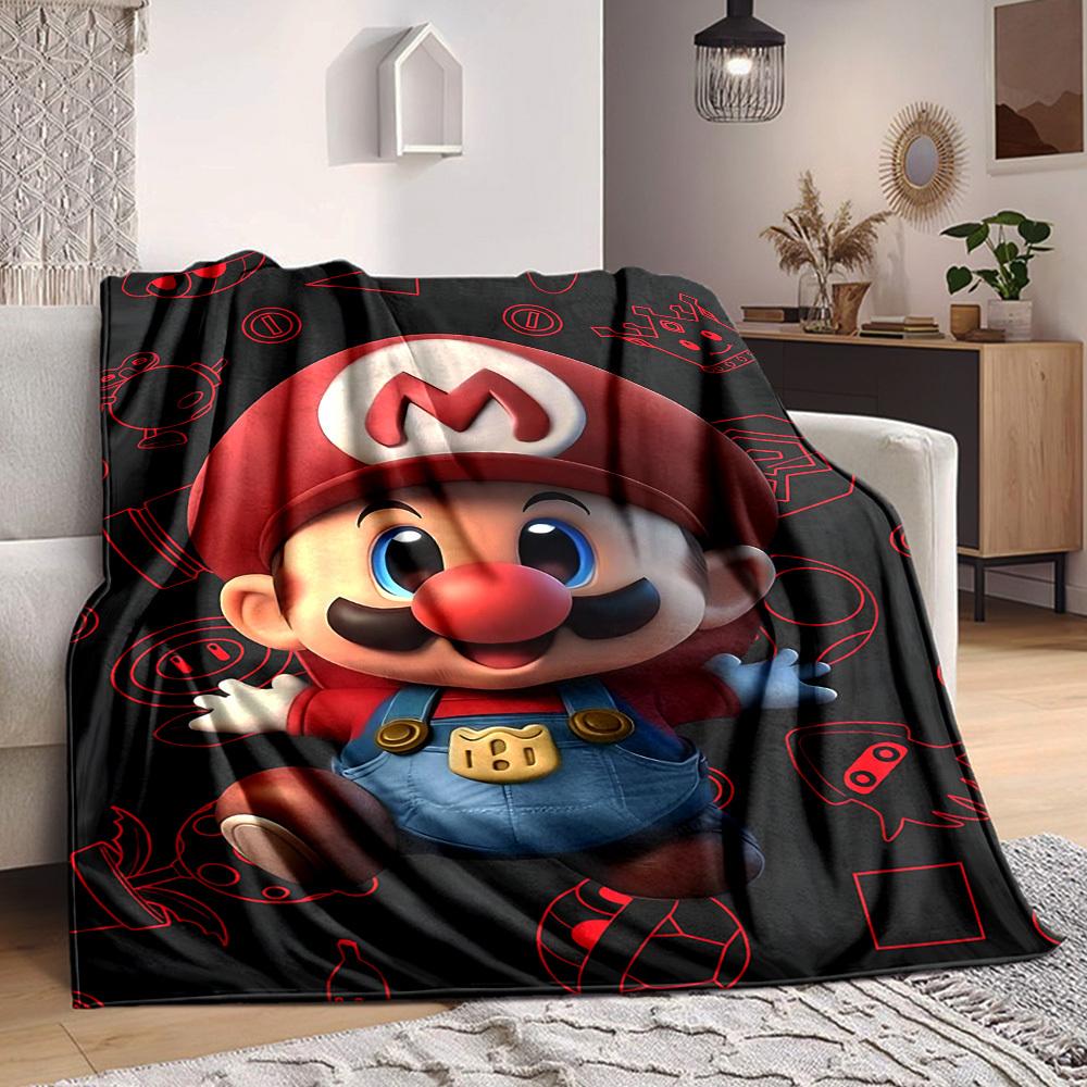 1pc Mario Adventure Soft & Warm Flannel Blanket, Multi-Purpose Throw Blanket for Couch, Sofa, Office, Bed, Camping, Travel