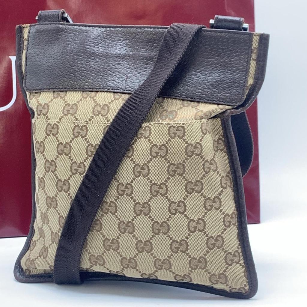 Gucci GG Canvas 27639 Shoulder Bag Crossbody Sacoche Pouch Leather Brown Ladies Men Unisex Diagonal Strap