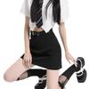 2025 Women's Gray High-Waist A-Line Miniskirt: College Style, Summer Slimming, Anti-Exposure Hip-Hugging Design