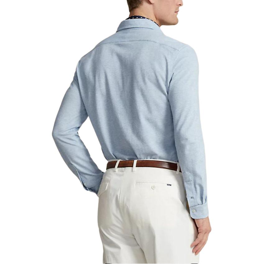 Polo Ralph Lauren Jacquard-Textured Mesh Shirt With Buttoned Collar And Logo Print Men Shirts Light-Blue 710899073-002