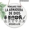 2D Flat, 1pc 7.87*7.87 Inch Round Spanish Aluminum Sign, a Vintage Decorative Plaque About "The Armor of God" from Ephesians 6:10. Suitable for