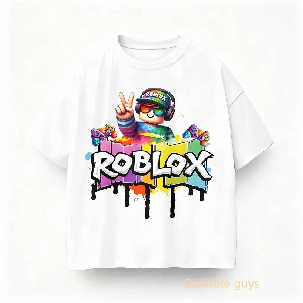Roblox Children Summer Gamer T-shirt Boys Clothes Girls Anime Short Sleeve 110
