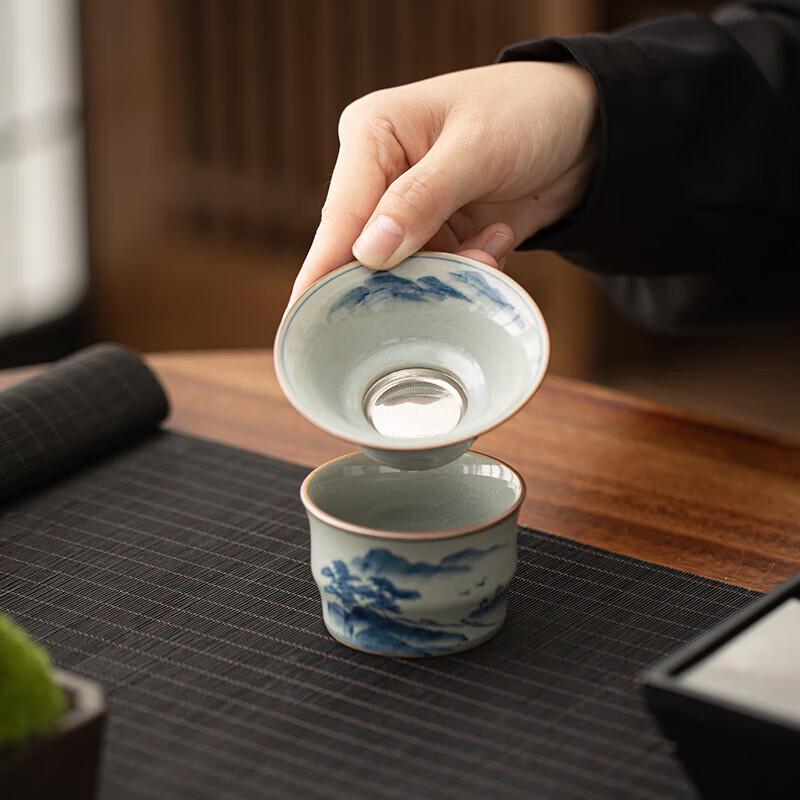 Sushi Ceramics Ru Kiln Hand-Painted Sancai Gaiwan Tea Set